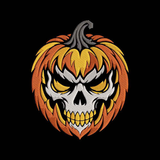 Fiery Skull Pumpkin Embroidery Design - Spooky Halloween Motif SG31072669