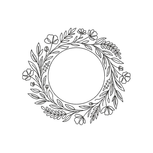 Floral Wreath Embroidery Design Minimalist Wildflower Circle Frame - SG17042601