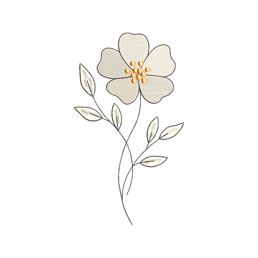 Elegant Single Flower Spring Embroidery Design Minimalist Botanical Stem Line Art - SG17042605