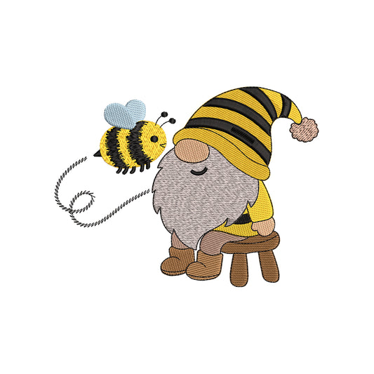Spring Gnome with Bee Embroidery Design Honey Garden Gnome - SG18042601