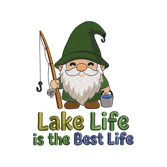 Lucky Fishing Garden Gnome Summer Embroidery Design - SG18042603