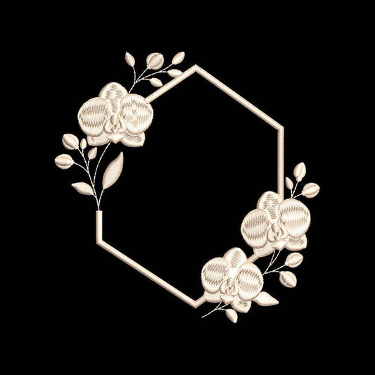 Floral Hexagon Frame Embroidery Design Orchid Flower Monogram Border Machine - SG18052614