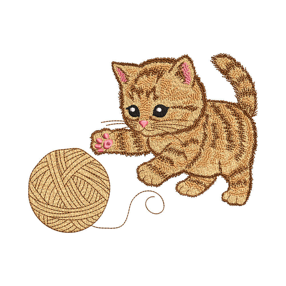 Playful Kitten with Yarn Embroidery Design - SG190332