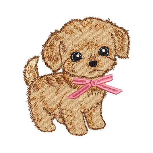 Fluffy Puppy with Pink Bow Embroidery Design - SG190334