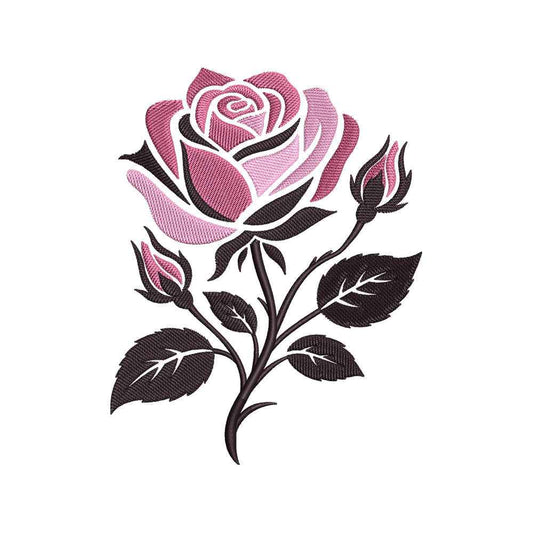 Graphic Tattoo Rose Embroidery Design - Pink Dark Floral Motif SG31072677