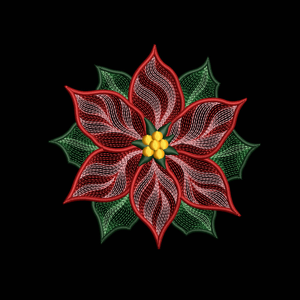 Ripple Christmas Poinsettia Flower Embroidery Design For Machine - SG19092501