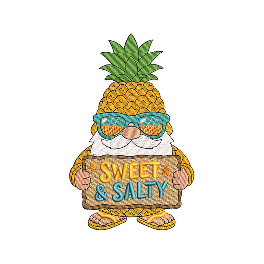 Pineapple Gnome Embroidery Design Sweet & Salty Funny Summer - SG20042604