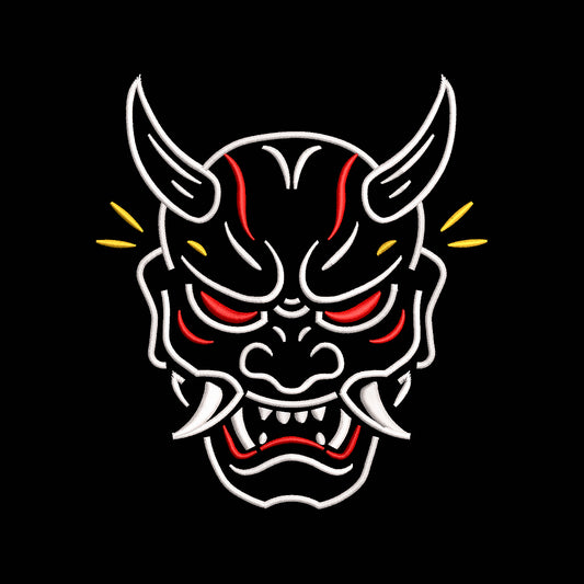 Halloween Oni Mask Embroidery Design | Japanese Demon Face Machine Embroidery Pattern - SG20072602