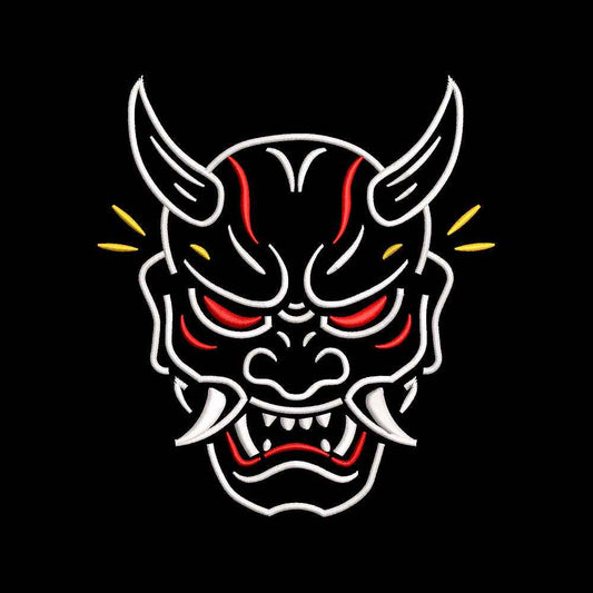 Halloween Oni Mask Embroidery Design | Japanese Demon Face Machine Embroidery Pattern - SG20072602