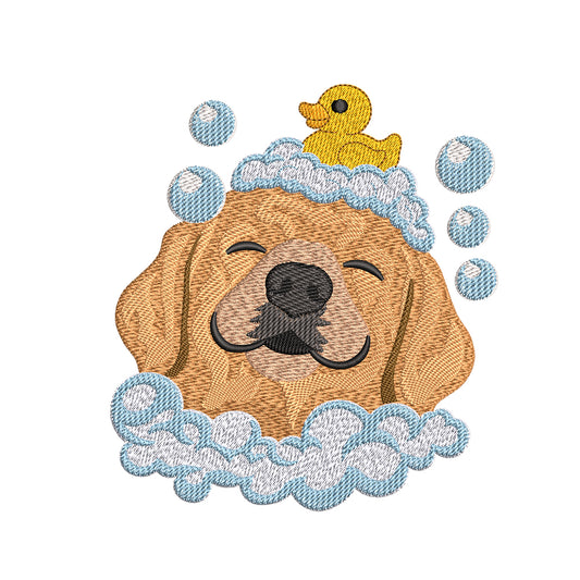 Golden Retriever Bath Time Dog Embroidery Designs - SG20102602
