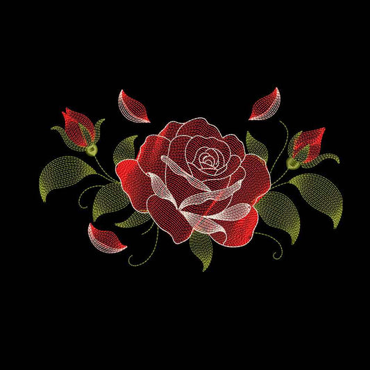 Red Rose Floral Wreath Ripple Ripple Embroidery Designs - SG21092602