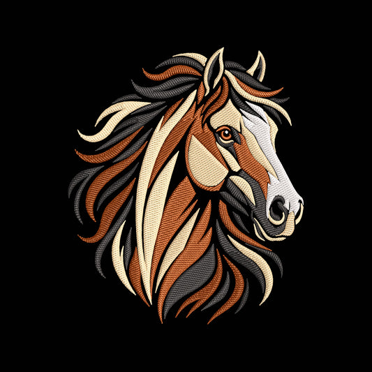 Flowing Mane Horse Embroidery Design - Tri-Color Equine Motif SG31072686