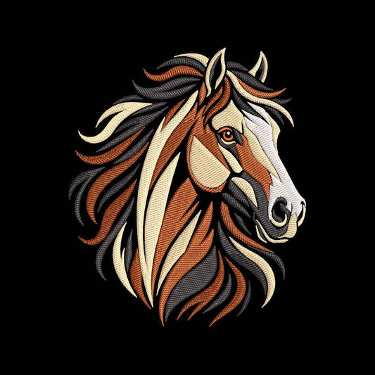 Flowing Mane Horse Embroidery Design - Tri-Color Equine Motif SG31072686