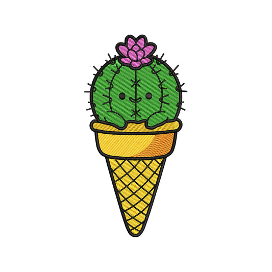Cactus Ice Cream Embroidery Design Cute Succulent Cone -SG23042602