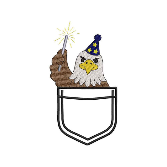 4th of July Eagle Pocket Embroidery Design Patriotic Bird Firework - SG23042604