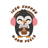 'Iced Coffee Warm Feels' Penguin Embroidery Design - SG240307