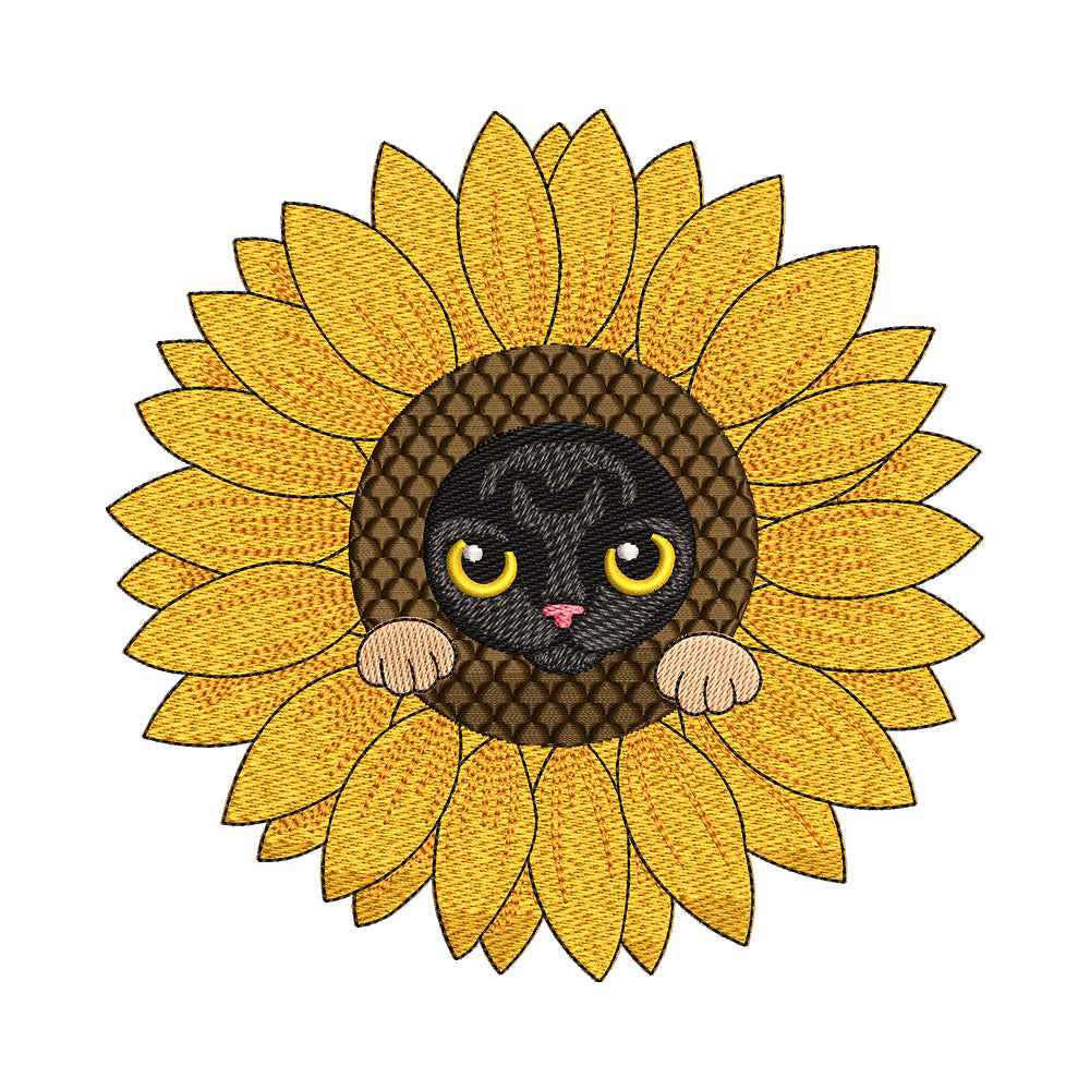 Black Cat in a Sunflower Embroidery Design - SG240311