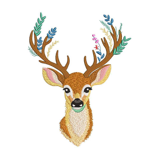 Boho Deer with Floral Antlers Embroidery Design - SG240321