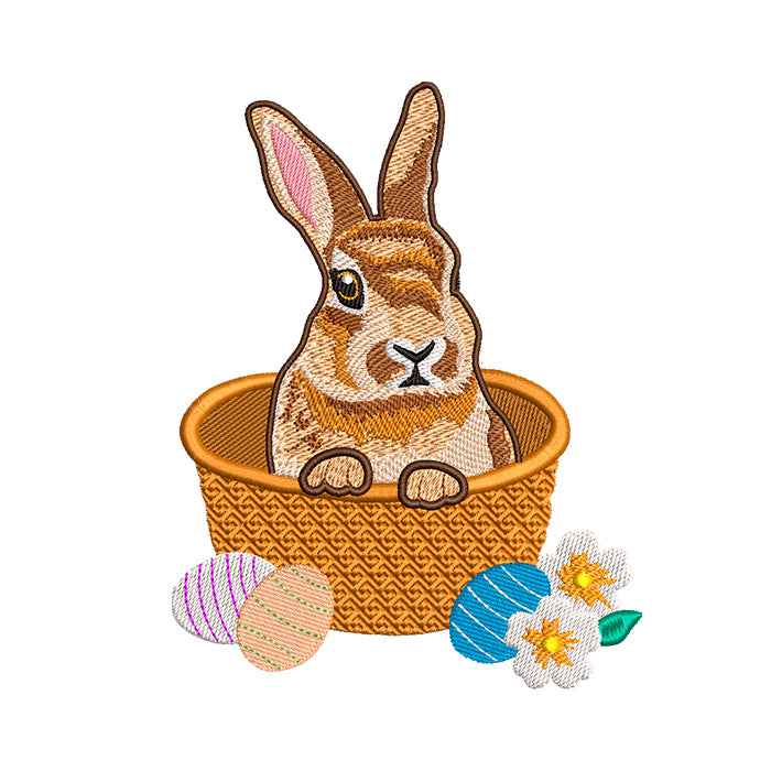Realistic Easter Bunny in Basket Embroidery Design - SG240322