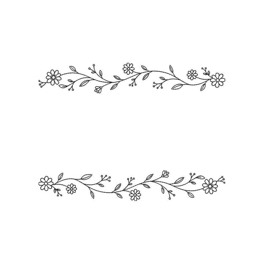 Minimal Floral Divider Embroidery Design Line Art Flower Border - SG24042603
