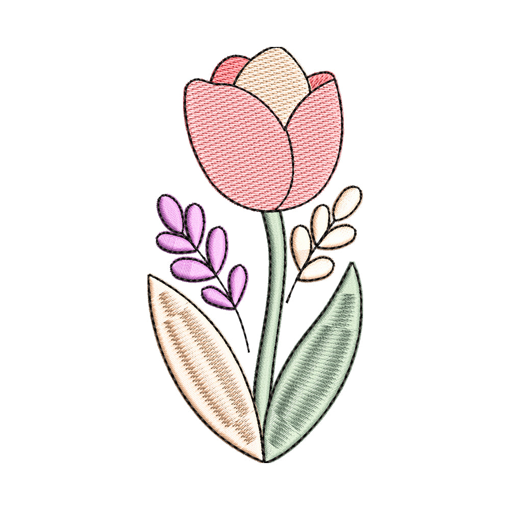 Modern Stylized Tulip Embroidery Design - SG240510
