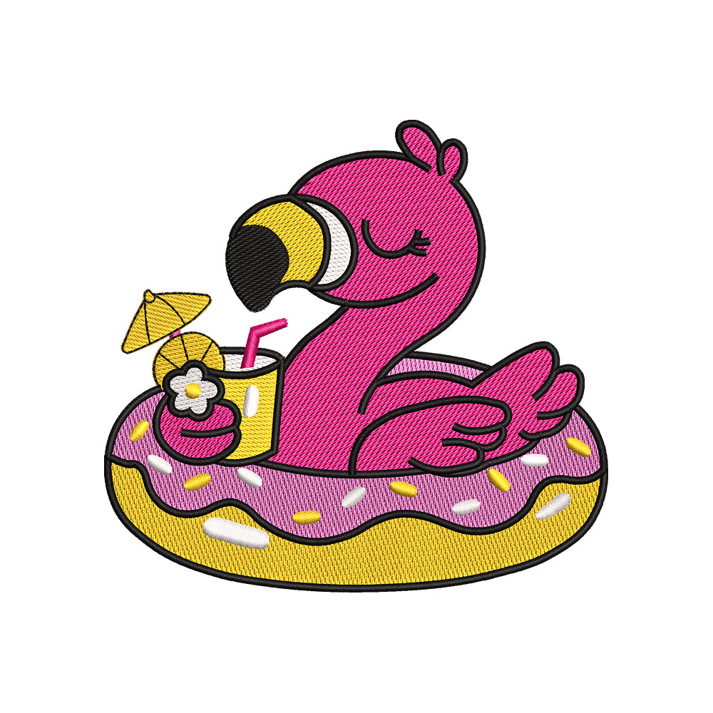 Flamingo Float Embroidery Design Cute Summer Flamingo with Drink - SG25042601