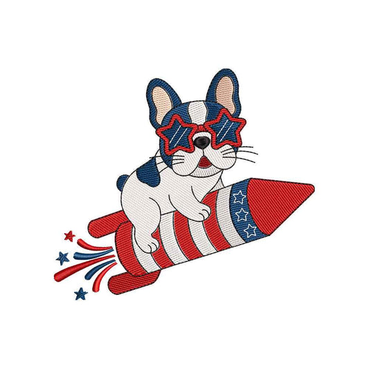 Patriotic Dog Rocket Embroidery Design 4th of July Puppy USA Fireworks - SG25042609
