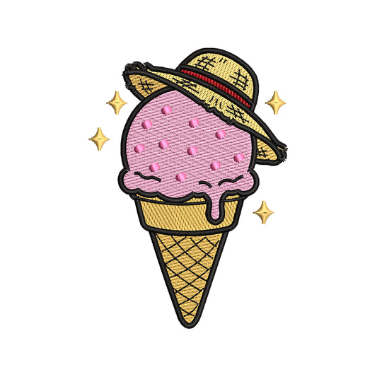 Summer Ice Cream Embroidery Design Cute Kawaii Dessert with Hat - SG25042611