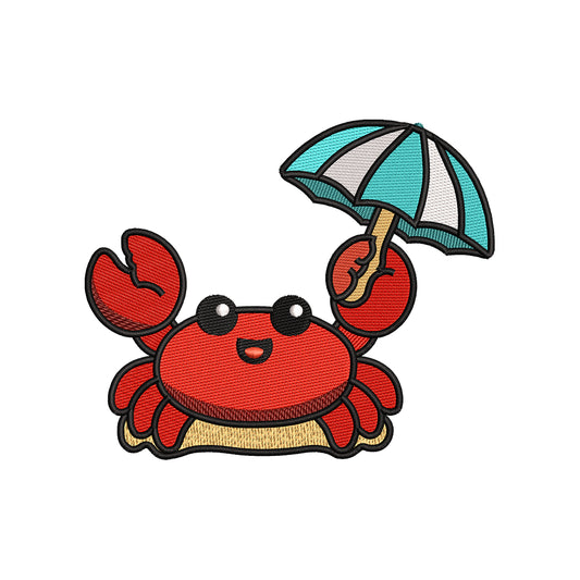 Cute Crab with Umbrella Embroidery Design Kawaii Summer Beach Ocean Animal - SG25042614