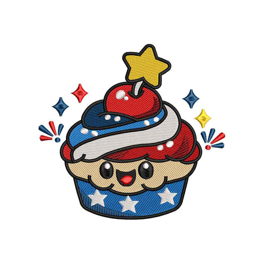 Patriotic Cupcake Embroidery Design 4th of July Kawaii Dessert USA - SG25042616