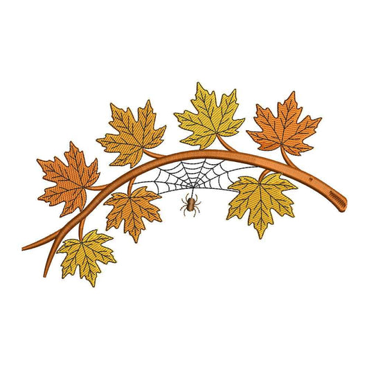 Autumn Maple Leaf and Spiderweb Embroidery Design - SG260506