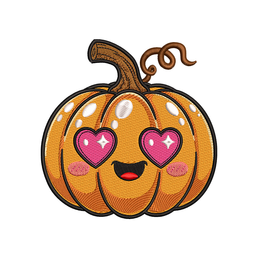 Kawaii Pumpkin with Heart Eyes Embroidery Design - SG260509