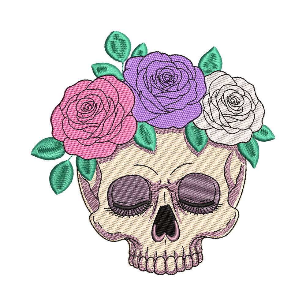Floral Skull with Rose Crown Embroidery Design - SG260511