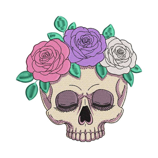 Floral Skull with Rose Crown Embroidery Design - SG260511