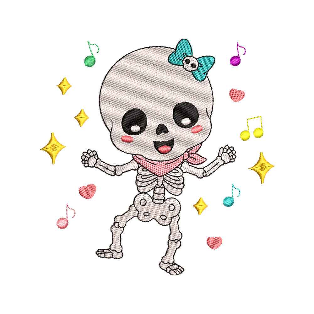 Kawaii Dancing Skeleton Embroidery Design - SG260528