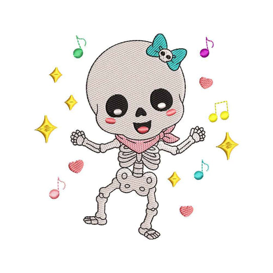 Kawaii Dancing Skeleton Embroidery Design - SG260528