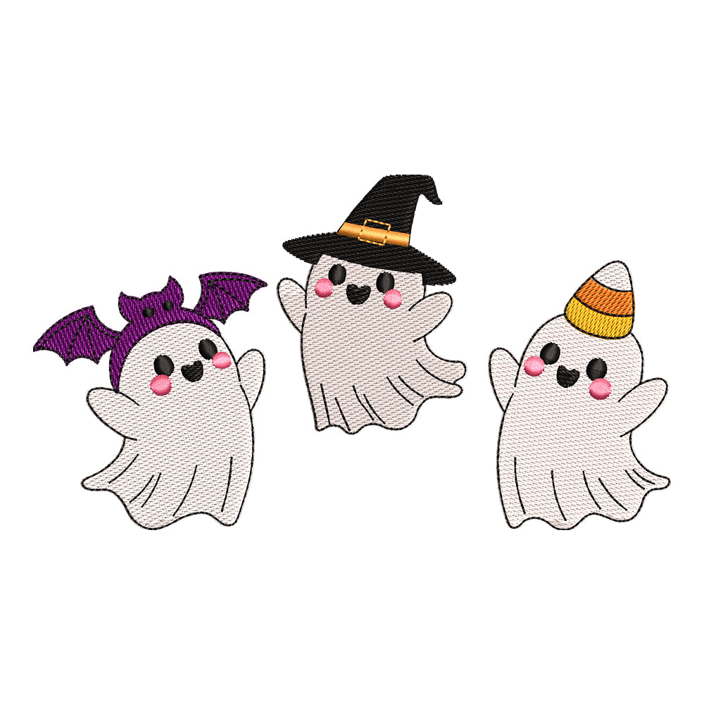Kawaii Halloween Ghosts Embroidery Design Set - SG260531