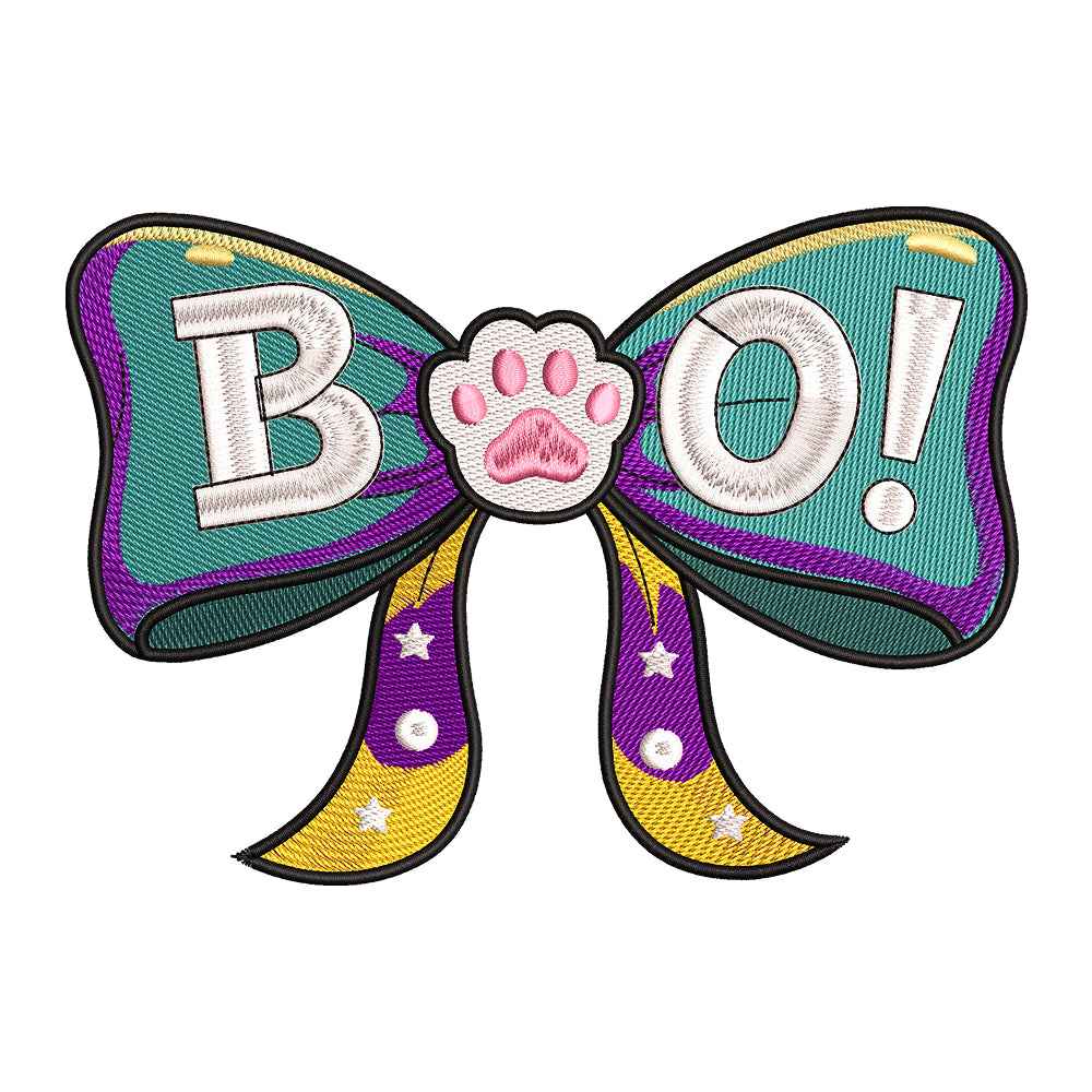 Boo Paw Print Halloween Bow Embroidery Design - SG260553