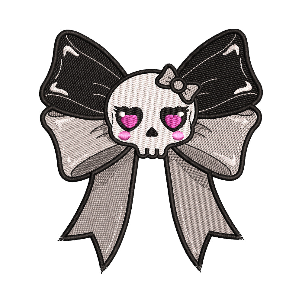 Kawaii Skull Bow Embroidery Design - SG260559