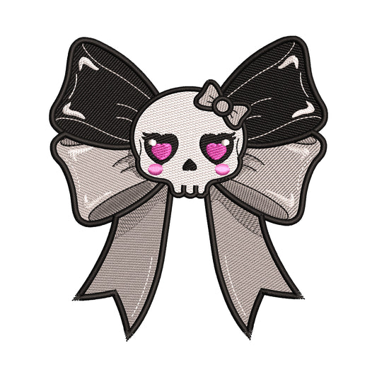 Kawaii Skull Bow Embroidery Design - SG260559