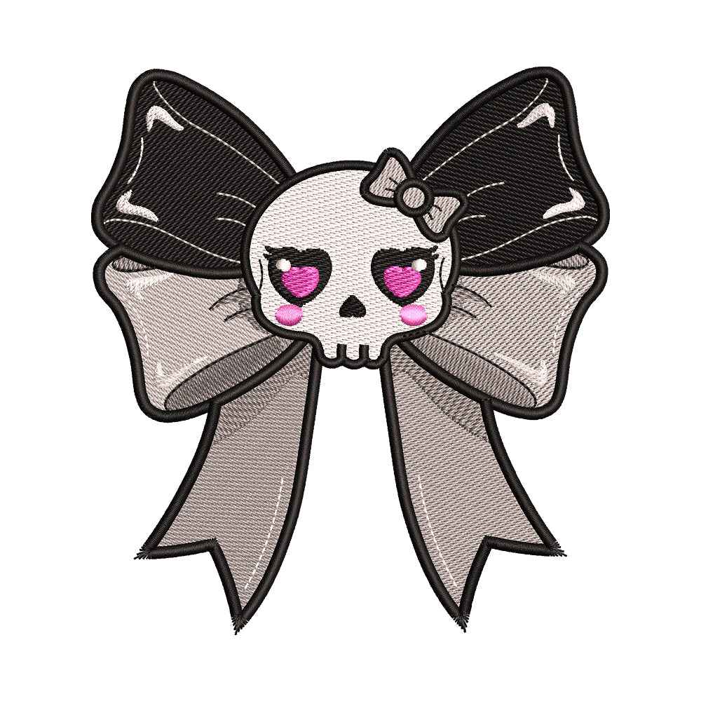 Kawaii Skull Bow Embroidery Design - SG260559