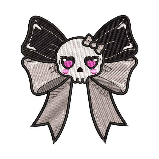 Kawaii Skull Bow Embroidery Design - SG260559
