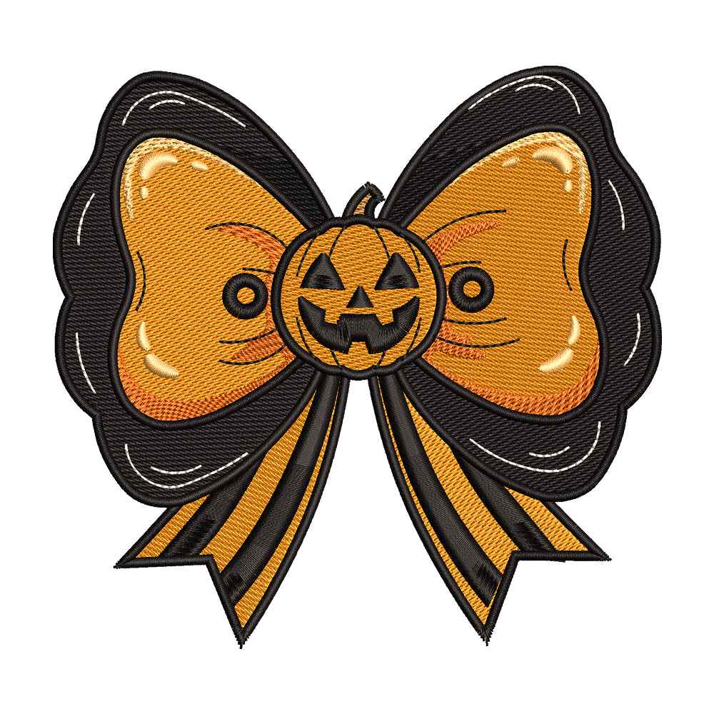 Jack-o'-Lantern Halloween Bow Embroidery Design - SG260566