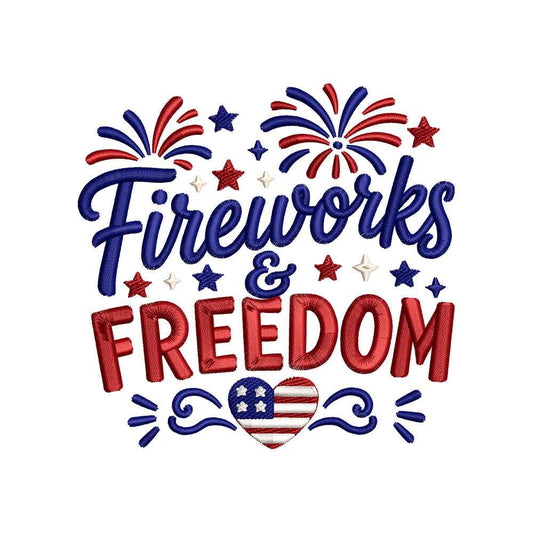 Fireworks and Freedom Embroidery Design 4th of July Patriotic Quote USA Independence Day - SG27042602