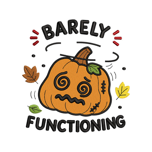 Barely Functioning Halloween Pumpkin Embroidery Design - SG27062606