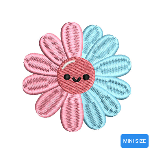 Cute Blue Spring Flower Mini Embroidery Design Tiny Smiling Floral Kawaii - SG29032601