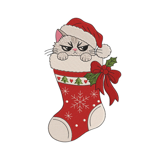 Christmas Cat in Stocking Machine Embroidery Designs - SG29092601