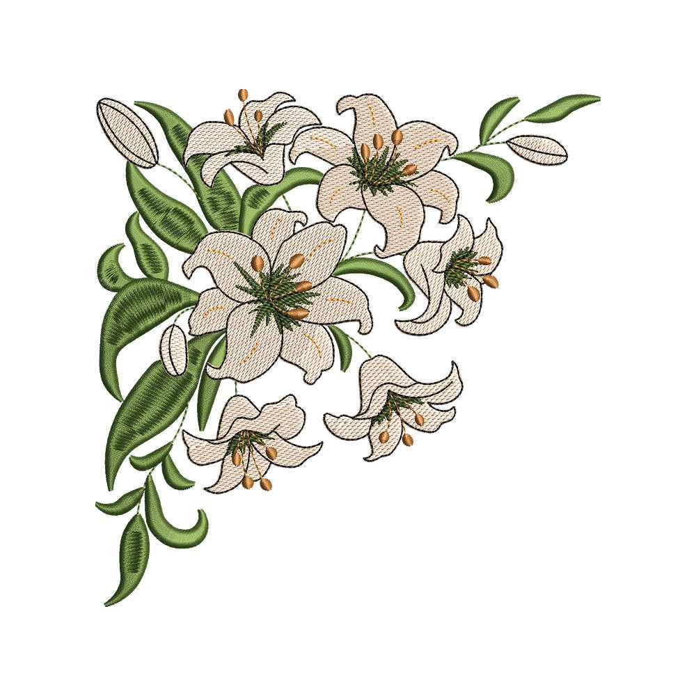 Elegant Lily Corner Embroidery Design - SG300305