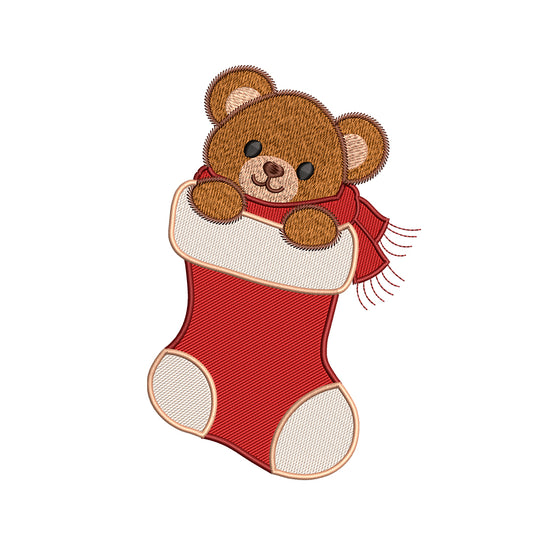 Christmas Teddy Bear in Stocking Embroidery Design - SG30092605