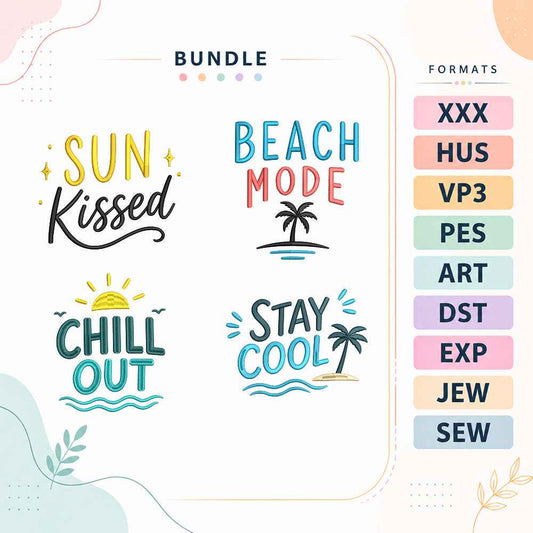 Summer Quotes Embroidery Bundle Beach Mode Sun Kissed Vacation